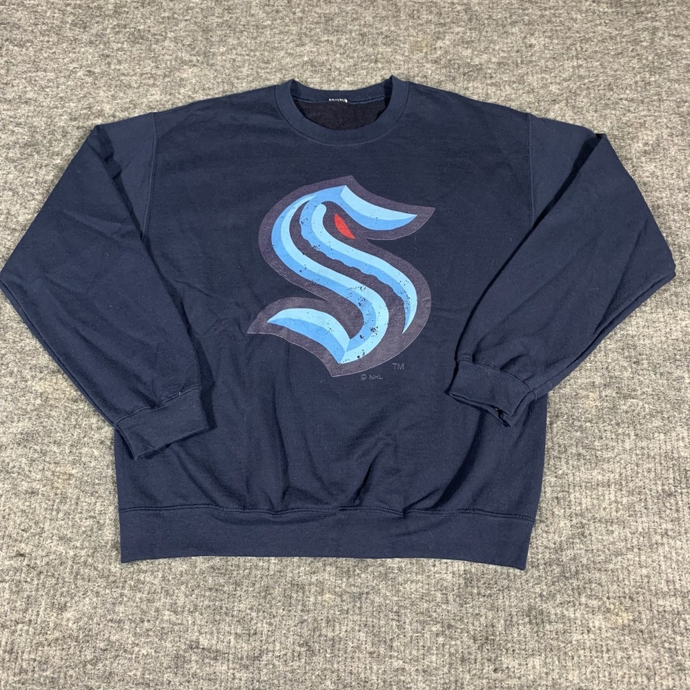 Seattle Kraken Sweatshirt Mens Medium M Blue Pullover Crewneck NHL Hockey Logo